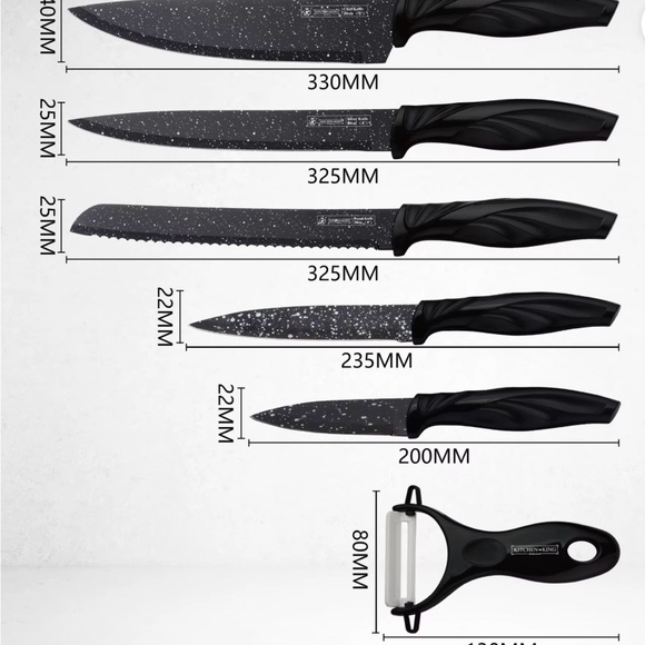 6 piece Black Speckled Kitchen Knife Set with Peeler - Picture 3 of 4